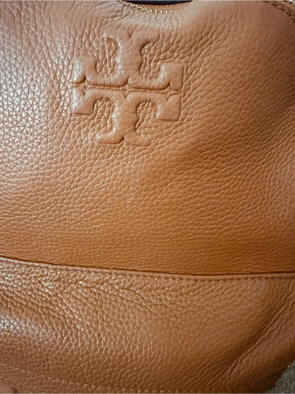 Tory Burch Theo Pebbled Leather Backpack Cognac Brown Large Travel Laptop Bag